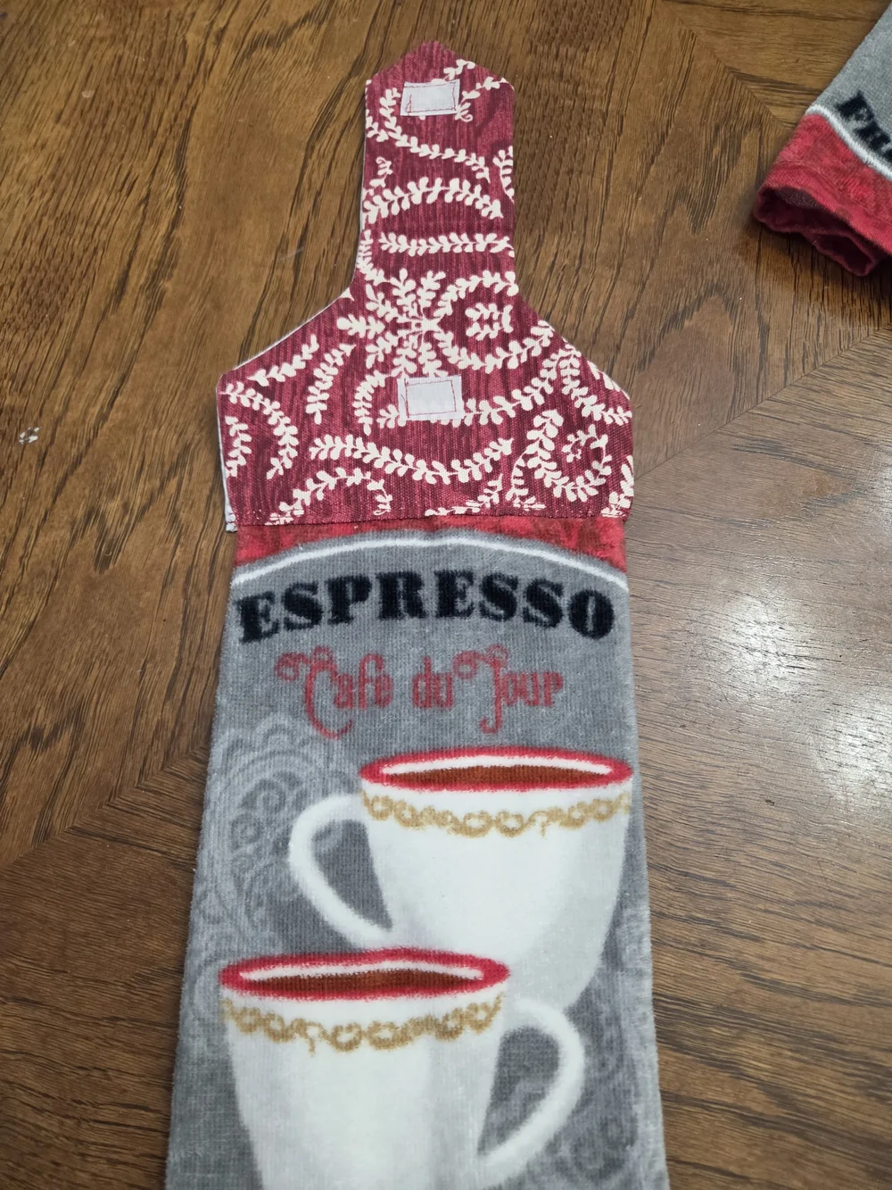 Espresso Café de Jour Kitchen Towel with Red Pattern